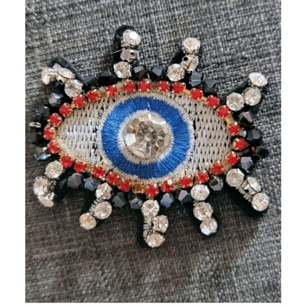 Beaded Rhinestone Eyeball Applique 2"x2" Sew On